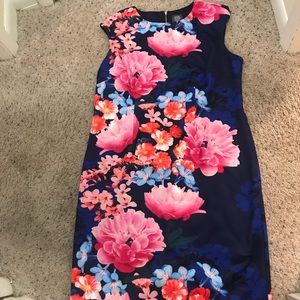 Knee length royal blue floral dress
